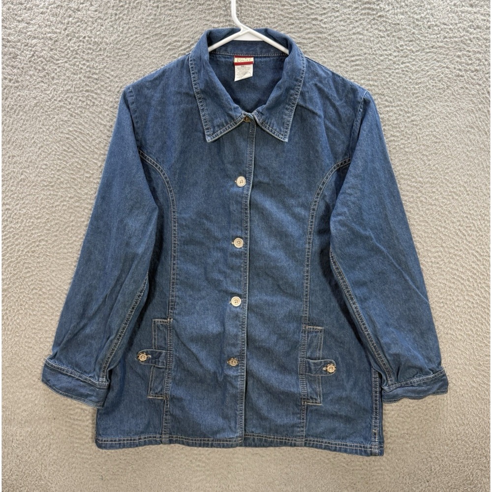 Vintage Tudor Court Jacket Womens Large Blue Chambray Denim Stretch 90s Y2K